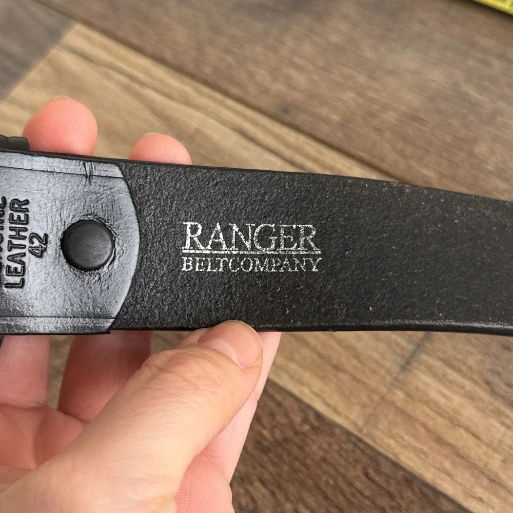 Vintage Ranger Belt Co Western Leather‎ Belt Basketweave Tooled Mens Black 42